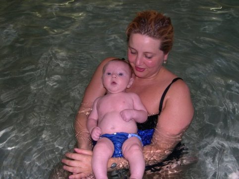 Tanya and her son Eli two years ago, finding peace in the pool.